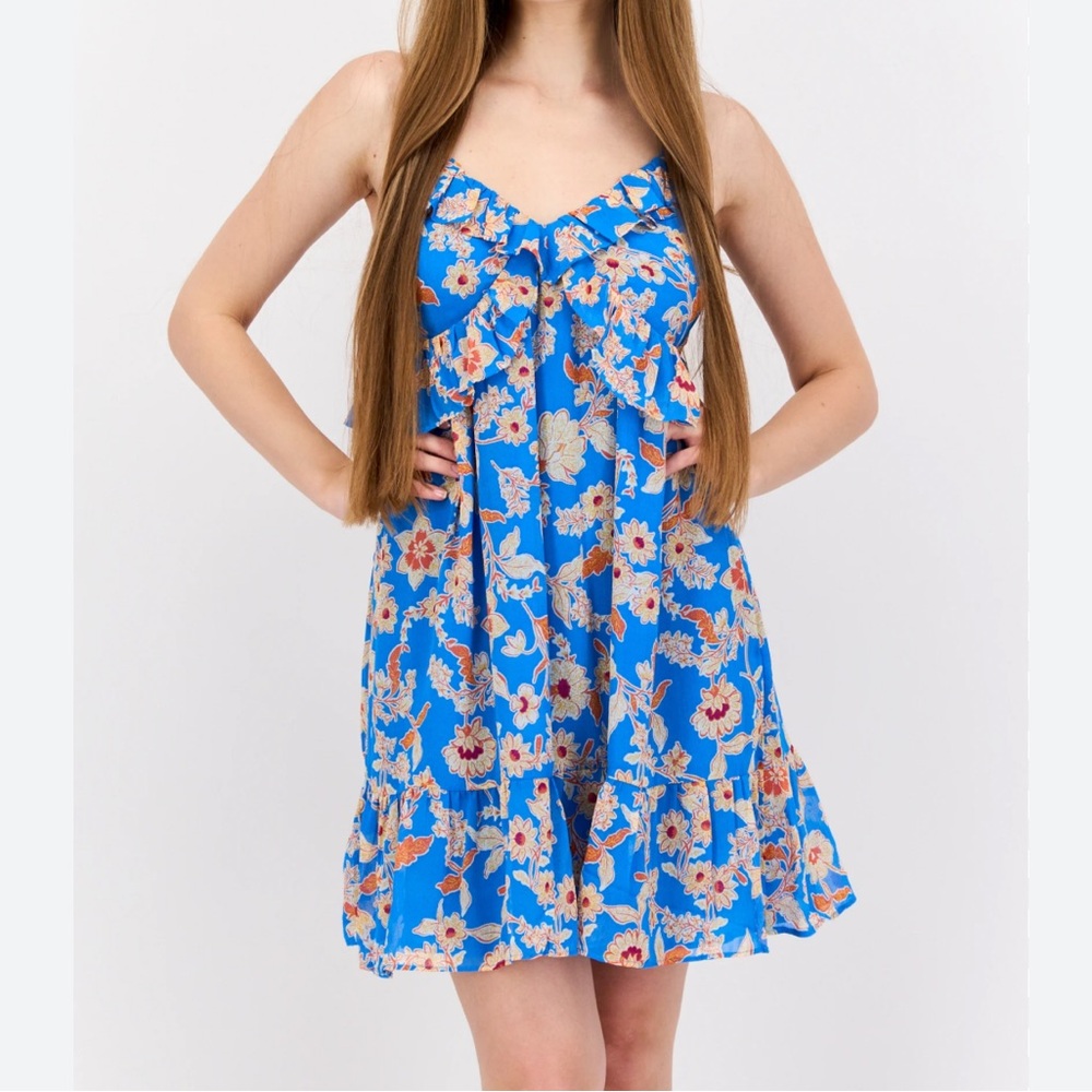 Jessica Simpson Iris Ruffled Empire Waist Dress in Methyl Blue | XL